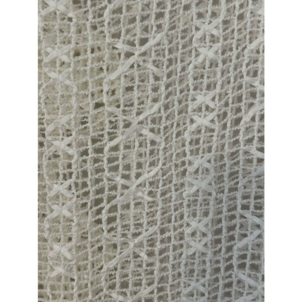 LISA INTERNATIONAL White Crocheted with Ribbon Shirt Womens Size Medium - Picture 7 of 10